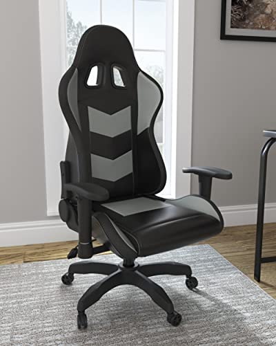 Signature Design by Ashley Lynxtyn Swivel Home Office Gaming Chair with LED Lighting, Black & Gray