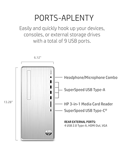 HP Pavilion Desktop PC, 11th Gen Intel Core i5-11400 Processor, 8 GB RAM, 512 GB SSD, Windows 11, Wi-Fi 6 and Bluetooth 5.0 Combo, 9 USB Ports, Sleek and Compact Gaming Tower (TP01-2050, 2021)