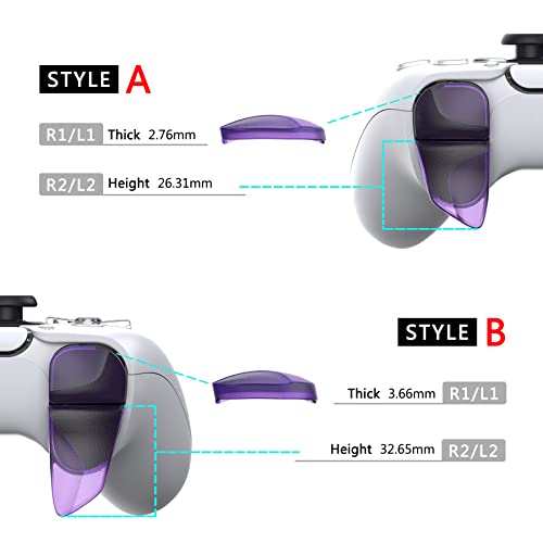 PlayVital Blade 2 Pairs Shoulder Buttons Extension Triggers for ps5 Controller, Game Improvement Adjusters for ps5 Controller, Bumper Trigger Extenders for ps5 Controller - Clear Atomic Purple