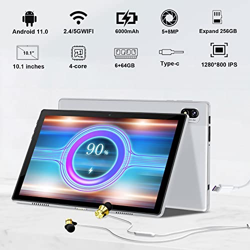 Tablet Android 11,5G WiFi Tablets 10 Inch, 2 in 1 Tablet with Keyboard,6GB RAM 64GB ROM 128GB Expandable, 8MP & 5MP Dual Camera, 6000mAh,Bluetooth,GMS Play Tablet pc,Tablets Prime