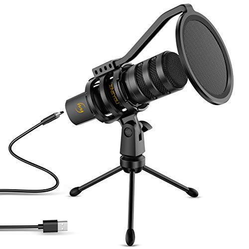 USB Microphone ZINGYOU Computer Gaming Microphone Condenser Microphone 192kHz/24bit for Streaming Podcast YouTube Skype Twitch Compatible Windows macOS Laptop PC, ZY-UD1 Black