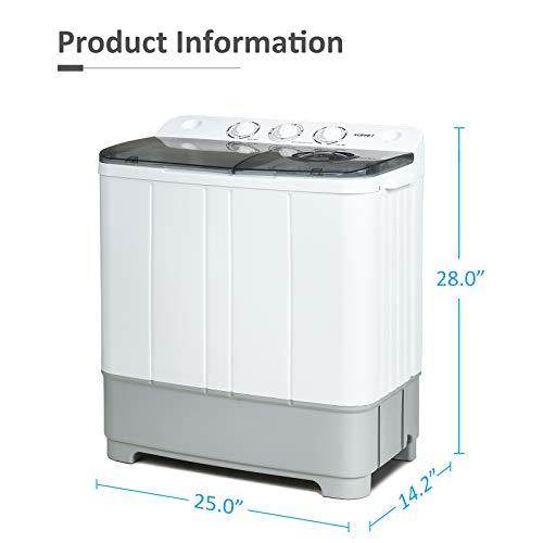 KUPPET Washing Machine, 21Ibs Portable Mini Compact Twin Tub Washer Spin Dryer, Ideal for Dorms, Apartments, RVs, Camping etc, White & Grey