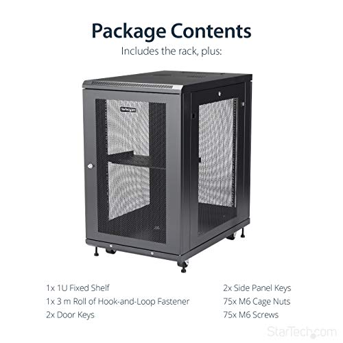 StarTech.com 19" 18U Server Rack Cabinet - 4-Post Adjustable Depth 2 to 30" Network Equipment Rack Enclosure w/Casters/Cable Management/1U Shelf/Locking Doors and Side Panels (RK1833BKM)