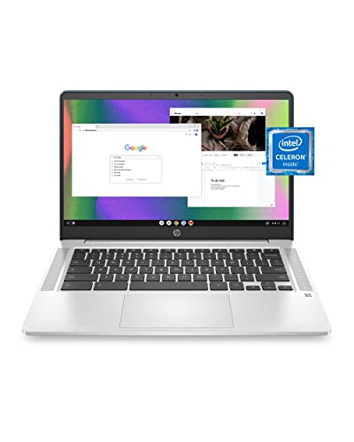 HP Chromebook 14 Laptop, Intel Celeron N4120, 4 GB RAM, 64 GB eMMC, 14" HD Touchscreen, Chrome OS, Thin & Portable, 4K Graphics, Long Battery Life, Ash Gray Keyboard (14a-na0220nr, 2022, Forest Teal)