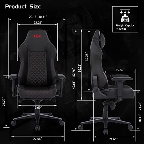 S*MAX Gaming Chair Big and Tall Full Mould Foam De Luxe Version Gamer Chair 4D Adjustable Armrests Premium Carbon Fiber Fabric and PU Leather Headrest Lumbar Support Video Game Chairs for Adults Black