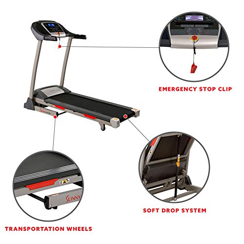 Sunny Health & Fitness Portable Treadmill with Auto Incline, LCD, Smart APP and Shock Absorber - SF-T7705