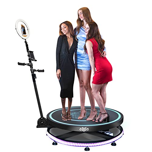 360 Photo Booth Machine for Parties with Free Logo Ring Light Selfie Holder Accessories,5 People Stand on Remote Control Automatic Spin 360 Video Camera Booth Platform Spinner 39.4” with Trolly