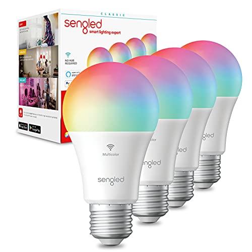Sengled Smart Bulb, WiFi Light Bulbs, Color Changing Light Bulb, Smart Light Bulbs that Work with Alexa & Google Assistant, A19 RGB Alexa Light Bulb No Hub Required, 60W Equivalent 800LM CRI>90, 4Pack