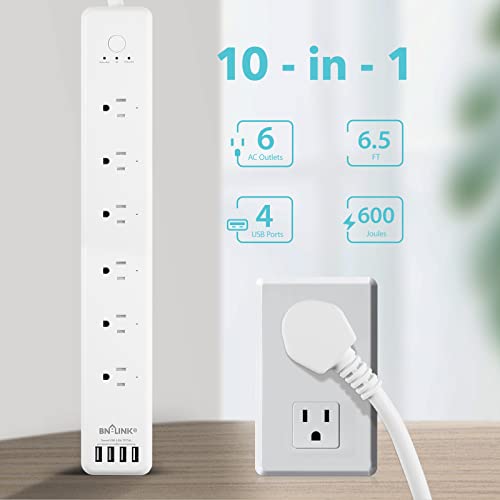 BN-LINK Smart Power Strip Compatible with Alexa Google Home, Smart Plug WiFi Outlets Surge Protector with 4 USB 6 Charging Port Multi Plug Extender,15A