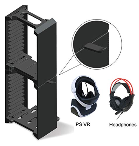 Skywin VR Headset & PS4 Game Holder Video Game Organizer - 24 CD Game Disk Tower, VR / Headset Hanger, and Vertical Stand for PSVR