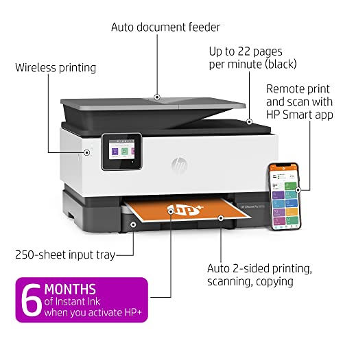 HP OfficeJet Pro 9015e Wireless Color All-in-One Printer with bonus 6 months Instant ink with HP+ (1G5L3A)