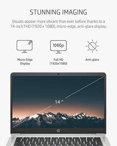 HP Chromebook 14 Laptop, Intel Celeron Processor, 4 GB RAM, 32 GB eMMC, 14” FHD (1920 x 1080) Chrome OS, Webcam & Dual Mics, Work, Entertainment, School, Long Battery Life (14a-na0160nr, 2021)