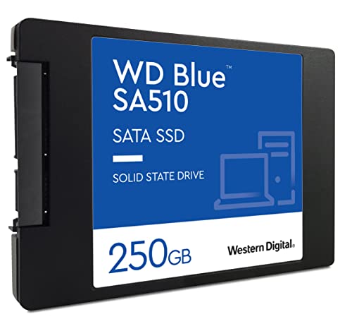 Western Digital 250GB WD Blue SA510 SATA Internal Solid State Drive SSD - SATA III 6 Gb/s, 2.5"/7mm, Up to 555 MB/s - WDS250G3B0A