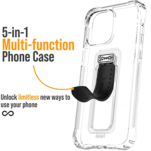 Scooch iPhone 14 Pro Max Case with Stand, Phone Grip, and Car Vent Mount [Wingman] with $100 Device Coverage, Military Grade Drop Protection, Three-Way Kickstand, Works w/ Magnetic Car Mounts (Clear)