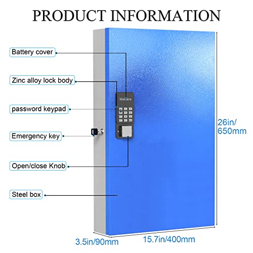 WeHere Key Lock Box (96 Keys Plus) with APP, Large Key Cabinet Wall Mount,Electronic Locking Key Box use OTP/Bluetooth/Fixed Password Unlock, APP Remote Permission Sharing Great for Car Dealership