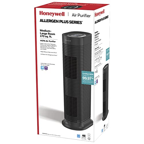 Honeywell HPA160 Tower Air Purifier HEPA Allergen Remover, Medium-Large Room & HPA060 HEPA Tower Air Purifier, Small Rooms (75 sq. ft.), Black