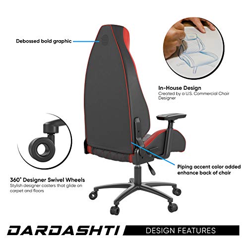 Atlantic Dardashti Gaming/Executive Chair –Molded Cold-Cure Foam, ANSI/BIFMA X5.1 Tested, Class-4 Heavy-Duty Gas Piston, 350 lbs. Weight Load, 8-Way Arm Rests, PN 78050357 – Black and Ruby Red