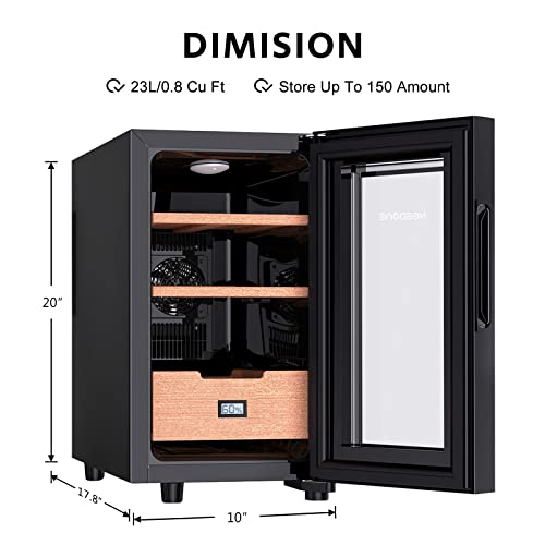 NEEDONE Electric Cooler Humidor, 23L 150 Counts Capacity, with Spanish Cedar Wood helves & Drawer Electronic Humidor Gift for Men