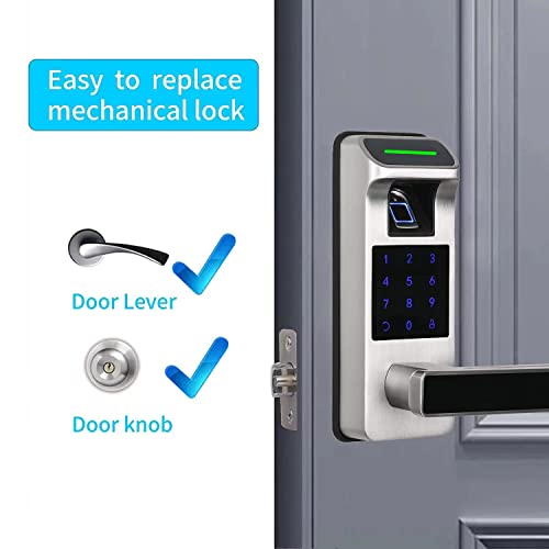 Fingerprint Door Lock, Keyless Entry Door Lock, 5 in 1 Smart Door Lock with Touchscreen Keypad, Keyless Lock with Reversible Handle, Keypad Door Lock, Electronic Digital Lock (Satin Nickel)