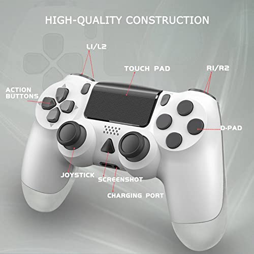 Euiyi PS-4 Wireless Controller,Game Gamepad Joystick Compatible with Playstation 4/Slim/Pro Console Built-in Speaker&Dual Vibration Motors (White)