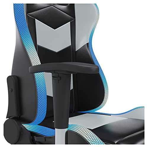 Signature Design by Ashley Lynxtyn Swivel Home Office Gaming Chair with LED Lighting, Black & Gray