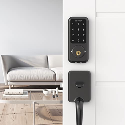 Smart Lock, SMONET Touchscreen Keypad Deadbolt, Keyless Door Entry for Exterior Door, Passcode Code Front Door Lock, WiFi Door Lock Compatible with Alexa, Bluetooth Deadbolt Lock for Home Office