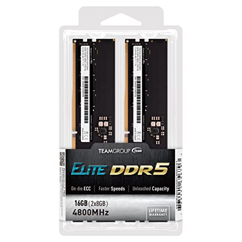 TEAMGROUP Elite DDR5 16GB Kit (2x8GB) 4800MHz (PC5-38400) CL40 Non-ECC Unbuffered 1.1V UDIMM 288 Pin PC Computer Desktop Memory Module Ram Upgrade - TED516G4800C40DC016