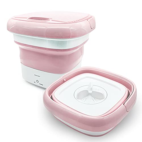 Mini Portable Washing Machine - Mini Foldable Washing Machine - Bucket Washer for Clothes Laundry- For Camping, RV, Travel, Small Spaces - Folding, Lightweight and Easy to Bring and Store (Pink)