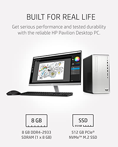 HP Pavilion Desktop PC, 11th Gen Intel Core i5-11400 Processor, 8 GB RAM, 512 GB SSD, Windows 11, Wi-Fi 6 and Bluetooth 5.0 Combo, 9 USB Ports, Sleek and Compact Gaming Tower (TP01-2050, 2021)