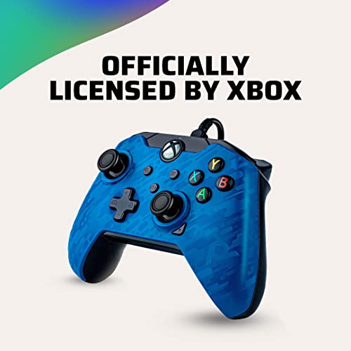 PDP Wired Game Controller - Xbox Series X|S, Xbox One, PC/Laptop Windows 10, Steam Gaming Controller - Perfect for FPS Games - Dual Vibration Videogame Gamepad - Blue Camo / Camouflage