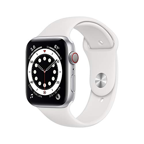 Apple Watch Series 6 (GPS + Cellular, 44mm) - Silver Aluminum Case with White Sport Band