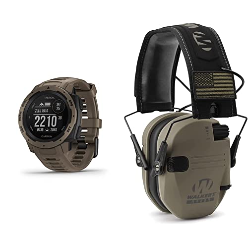 Garmin Instinct Tactical, Rugged GPS Watch, Tactical Specific Features & Walker's GWP-RSEMPAT-FDE Electronic Muffs