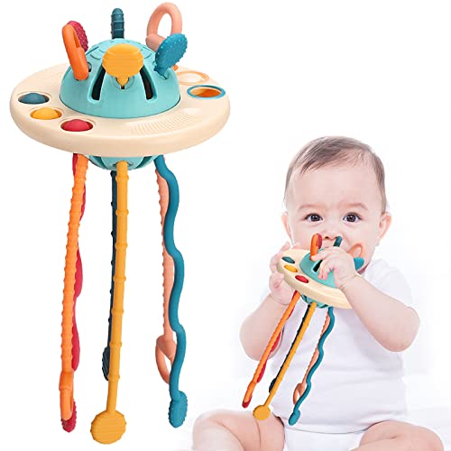 Baby Sensory Montessori Toys for Baby Birthday Gifts, Silicone Pull String Activity Toys for Toddlers, Travel Toddlers Toys, Soft Food Grade Silicone Pull Cords Fidget Toys for Infant Newborn