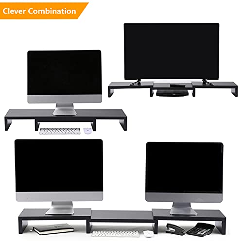 5Rcom Dual Monitor Stand-Desk Accessories with Adjustable Length and Angle-Dual Monitor Riser for PC, Computer, Laptop, Printer Long Monitor Stand Riser-Desktop Organizer, Length Extended (Black)