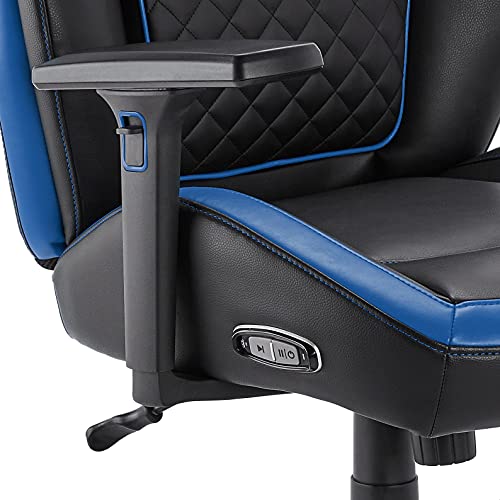 Amazon Basics Ergonomic Gaming Chair with Bluetooth Speakers and Built-in Mic, Push-Button Height Control - Blue