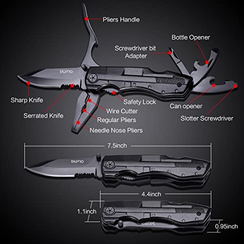 Multitool Pocket Kinfe for Men, Gifts for Dad Husband Boyfriend Him, Multi Tool Cool Gadgets, Multipurpose Folding Utility Plier, Survival Kit Gear for Camping, Fishing, Car