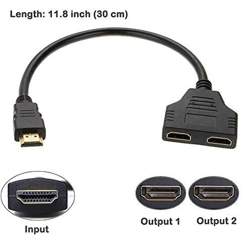 HDMI Splitter Cable Male 1080P to Dual HDMI Female 1 to 2 Way HDMI Splitter Adapter Cable for HDTV HD, LED, LCD, TV, Support Two TVs at The Same Time