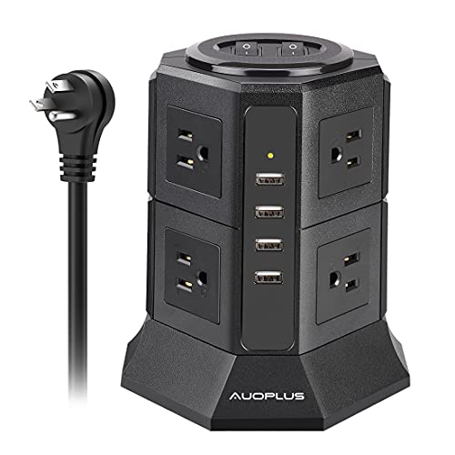 Power Strip Tower Surge Protector with USB, AUOPLUS Desktop Charging Station, 6.6 Ft Extension Cord, 8 Outlets with 4 USB Ports[1050J/1250W/10A], Overload Protection for Home Office Dorm