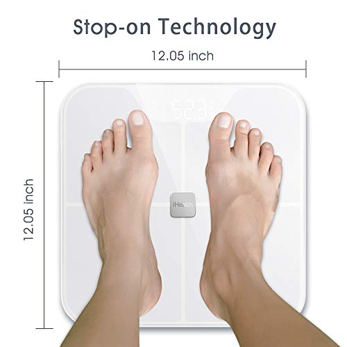 iHealth Nexus Body Fat Scale Smart BMI Scale Digital Bathroom Bluetooth Weight Scale, Body Composition Analyzer with Tempered Glass Platform, Large LED Backlit with Smartphone App, 400 lbs - White