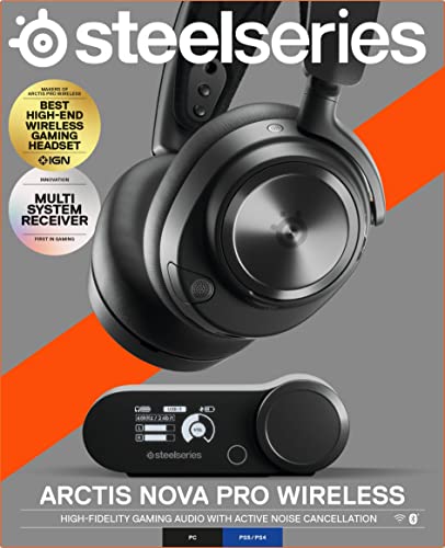 SteelSeries Arctis Nova Pro Wireless Multi-System Gaming Headset - Premium Hi-Fi Drivers - Active Noise Cancellation - Infinity Power System - ClearCast Gen 2 Mic - PC, PS5, PS4, Switch, Mobile