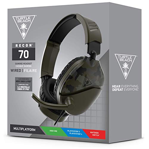 Turtle Beach Recon 70 Multiplatform Gaming Headset for Xbox Series X, Xbox Series S, Xbox One, PS5, PS4, PlayStation, Nintendo Switch, Mobile,& PC with 3.5mm-Flip-to-Mute Mic, 40mm Speakers-Green Camo