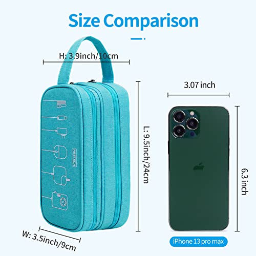 HESTECH Electronics Organizer,Cable Case,Travel Accessories Storage Bag Portable Waterproof Double Layers Pouch for Cord,Charger,Hard Drives,Flash Drive,Phone,SD Card,USB,With 5PCS Cables Ties,Teal