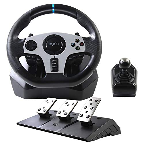 Game Racing Wheel, PXN V9 270°/900° Adjustable Racing Steering Wheel, with Clutch and Shifter, Support Vibration and Headset Function, Suitable for PC, PS3, PS4, Xbox One, Nintendo Switch.