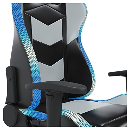 Signature Design by Ashley Lynxtyn Swivel Home Office Gaming Chair with LED Lighting, Black & Gray