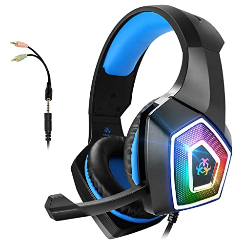 Gaming Headset with Mic for Xbox One PS4 PS5 PC Switch Tablet, Gaming Headset Xbox One with Stereo Surround Sound & LED Light Noise Cancelling Over Ear Headphones