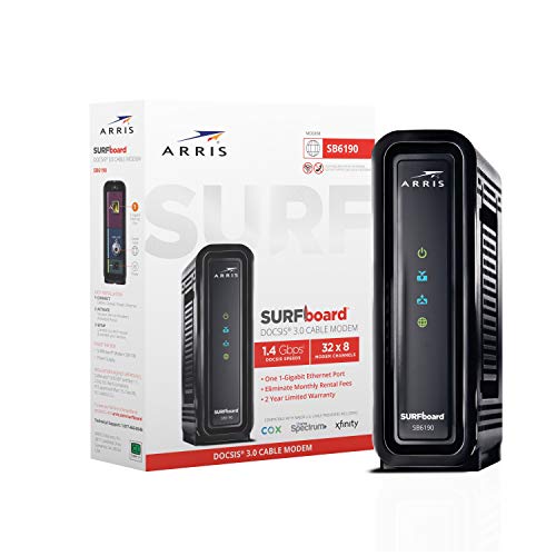 ARRIS SURFboard SB6190 DOCSIS 3.0 Cable Modem, Approved for Cox, Spectrum, Xfinity & others (Black), 800 Mbps Internet Plan