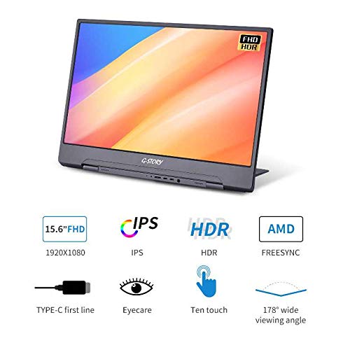 G-STORY 15.6 Inch Portable Touchscreen Monitor Ultrathin FHD 1080P IPS Portable Gaming Monitor for Laptop PC Mac Phone PS4 PS5 XB Series Nintendo Switch Direct-Connected HDR FreeSync USB C VESA Mount