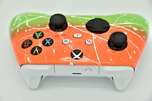 Hand Airbrushed Fade Custom Controller Compatible with Xbox Series X/S & Xbox One (Series X/S Orange & Green White Drip)