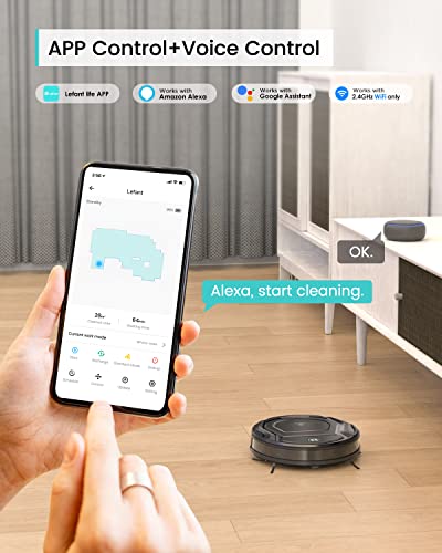 Lefant M210B Robot Vacuum Cleaner, 2000Pa Strong Suction, Slim, Tangle-Free, Compatible with Alexa, Self-Charging Robotic Vacuum Cleaner, Cleans Types of Floor & Carpet, 2 in 1 Robot Vacuum Mop Combo