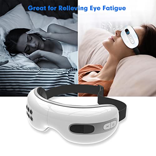 Eye Massager with Cooling and Heat Vibration, Rechargeable Eye Care Device for Relax and Relief Eye Strain, Dry Eye, Eye Bags and Dark Circles, Eye Temple Mask for Improve Sleep (White)